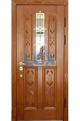 металлическая дверь с зеркалом и кованым элементом